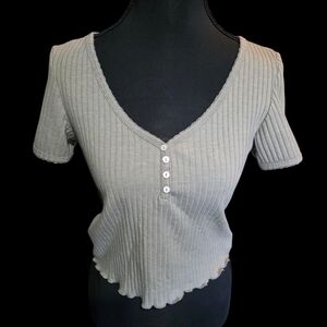 American Eagle Outfitters Ribbed Short Sleeve Top in Gray